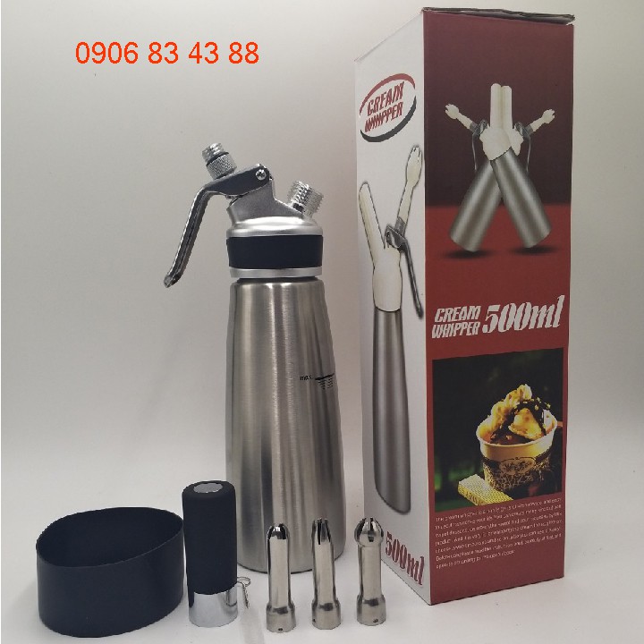 Bình Xịt Kem Tươi CREAM WHIPPER 500ml - Dòng Cao Cấp - Thân Máy Bằng thép không gỉ - Coffee New