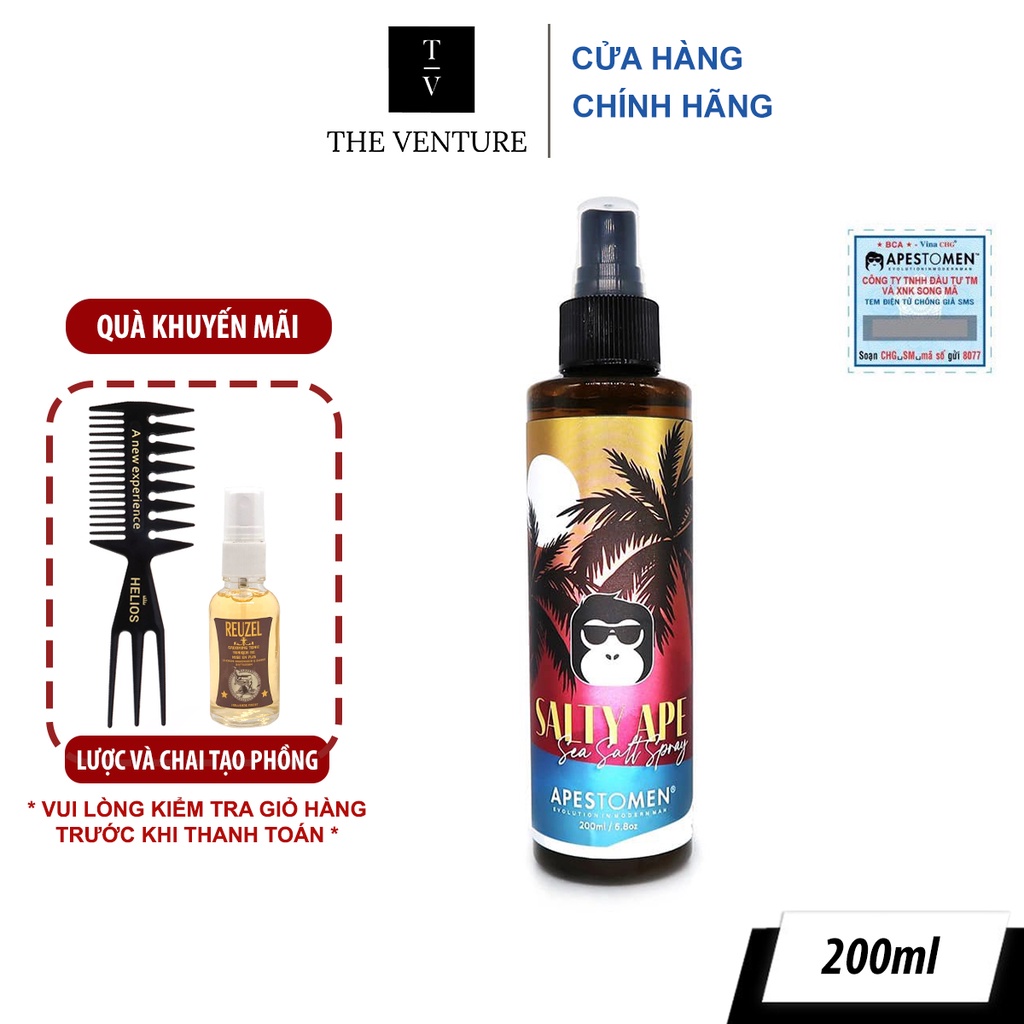 Chai Xịt Tạo Phồng Giữ Nếp Apestomen Salty Ape Sea Salt Spray Chính Hãng - 200 ml