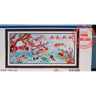 Tranh thêu chữ thập cửu ngư quần hội X8150