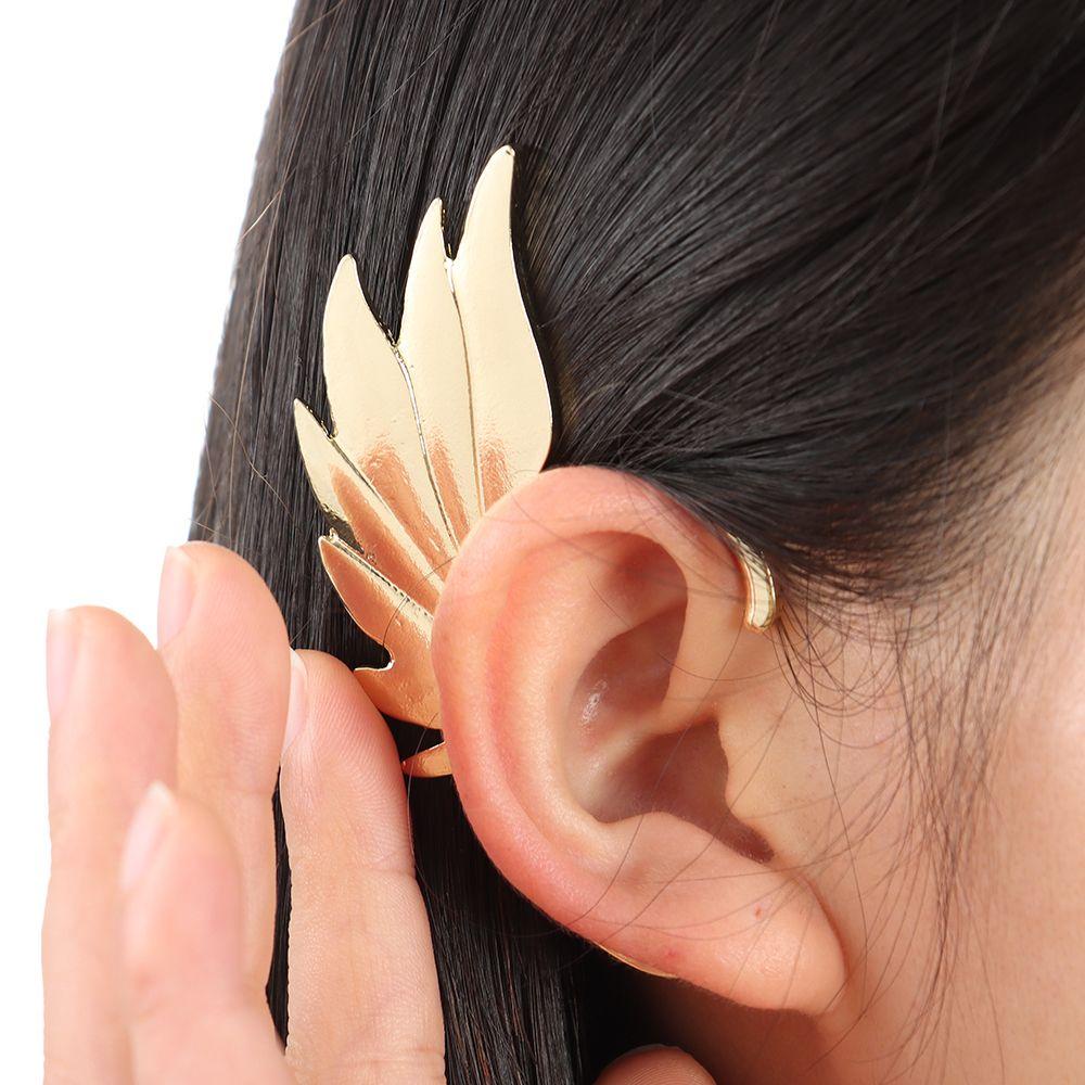 MIH Bông Tai Kiểu Kẹp Vành Tai Không Xỏ Lỗ Hình Cánh Lông Vũ Bằng Kim Loại Thích Hợp Làm Quà