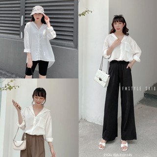 Sơ mi tay dài 1 túi trước vạt bầu ulzzang thời trang nữ VM Shop 21SU04N162702