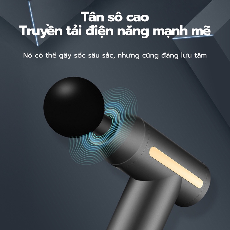 Máy mát xa cầm tay mini Massage Gun 6 cấp độ, giúp giảm đau cơ cứng khớp, đi kèm 4 đầu mát xa chuyên dụng
