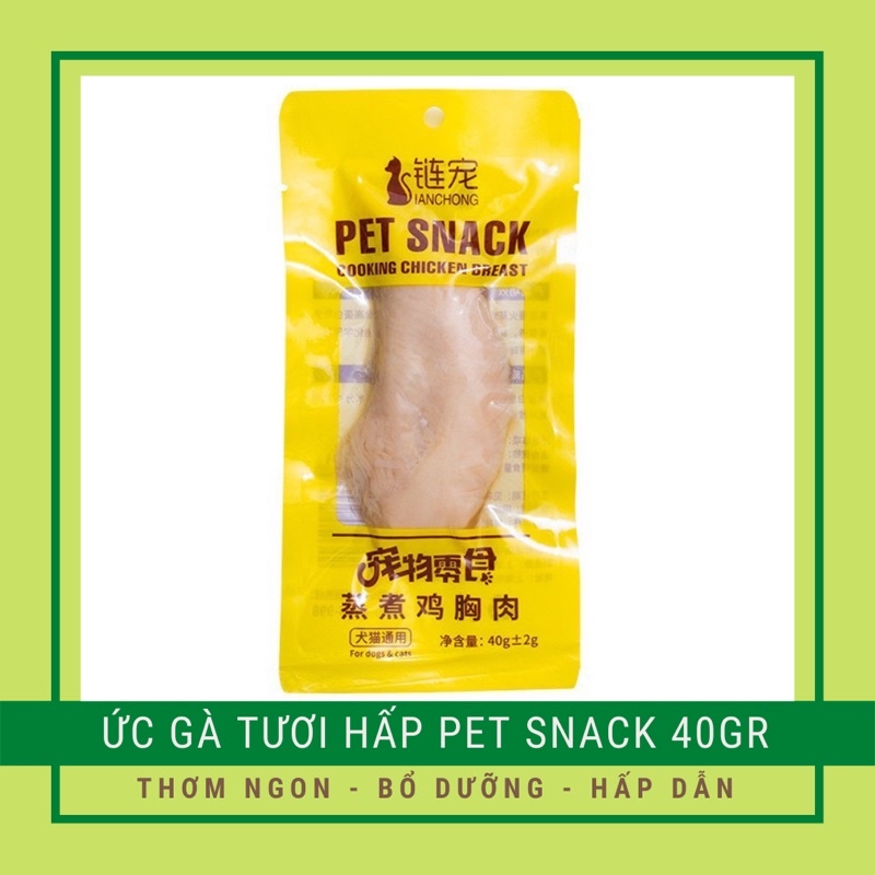 Ức gà Cho Chó Mèo Pet Snack 40g - Ức Gà Tươi Hấp Sẵn Tiện Lợi Thơm Ngon | Có Thể Xé Nhỏ Trộn Cơm Hoặc Hạt