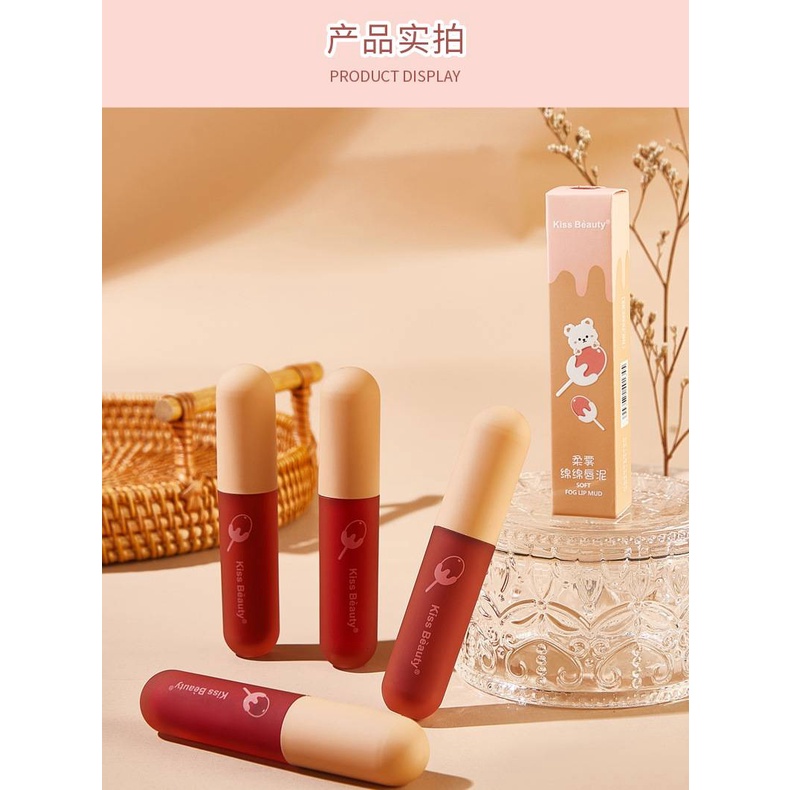 [Hàng mới về] Son Môi Kiss Beauty Dạng Lỏng Màu Lì Mềm Mại Chăm Sóc Môi Cho Nữ