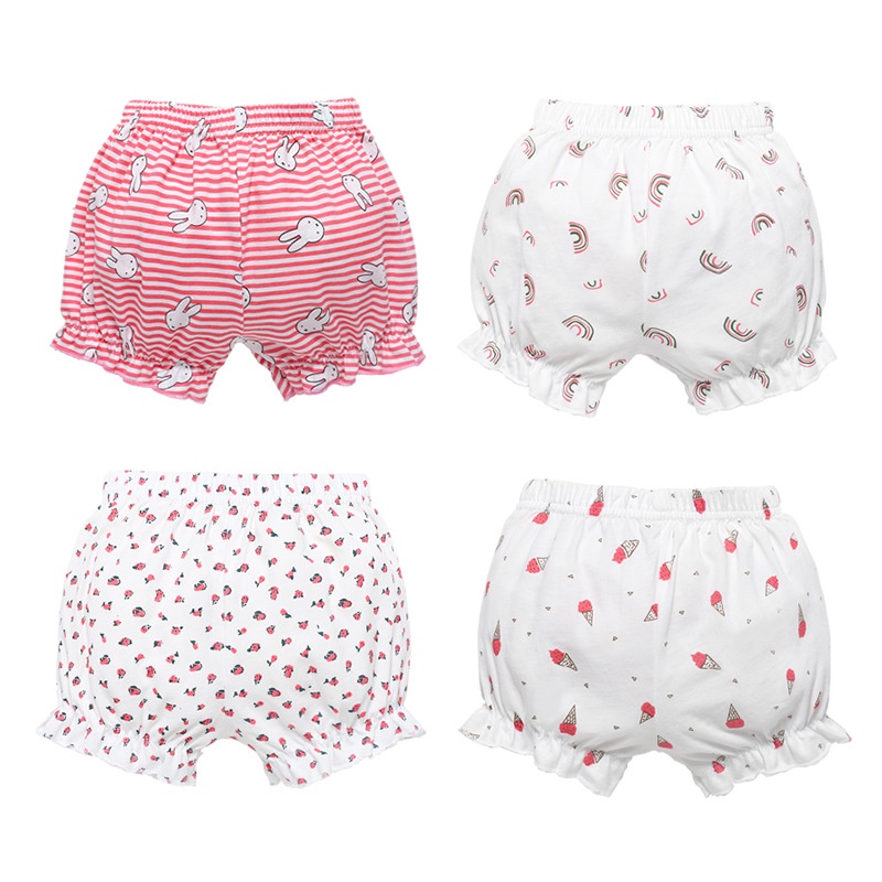 Set 4 quần đùi cotton sợi bông siêu mềm cho bé gái, quần mặc trong váy bé gái từ sơ sinh đến 3 tuổi