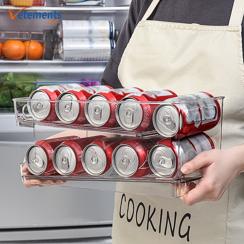Giá Đỡ Chai Bia Nước Ép/Nước Ép 2 Tầng Có Thể Cuộn Lại Dành Cho Tủ Lạnh/Nhà Bếp