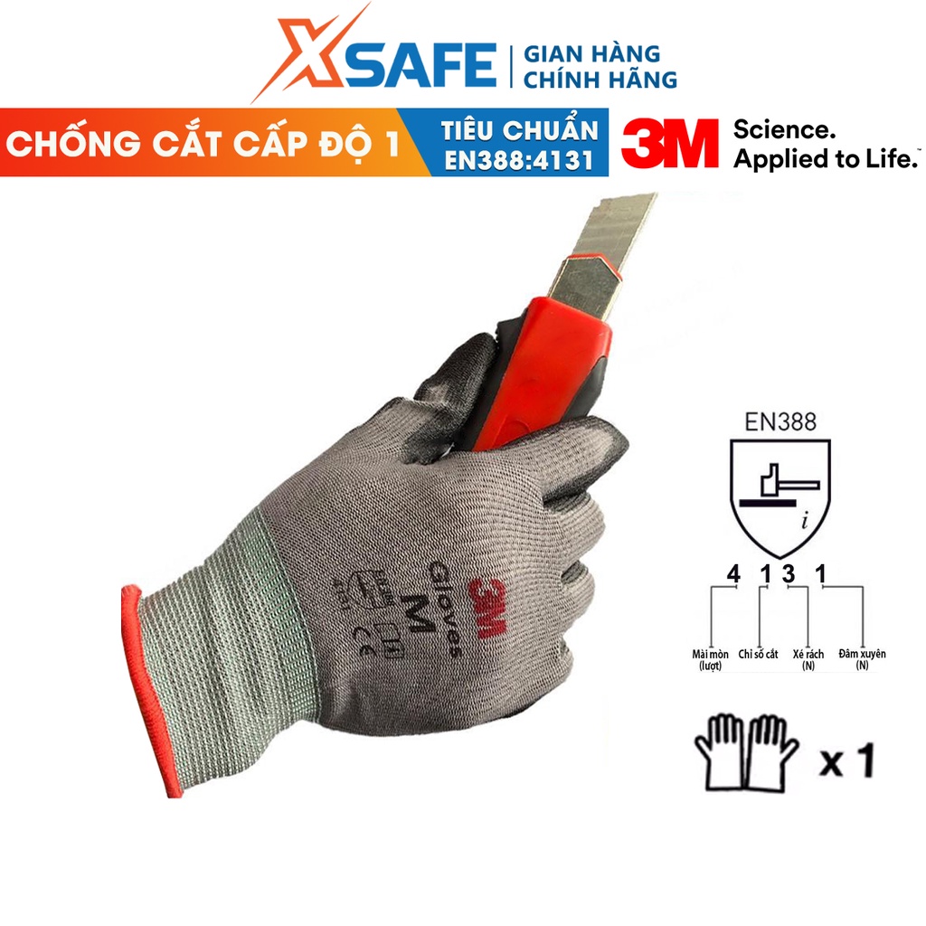 Găng tay bảo hộ lao động 3M cấp độ 1 bảo hộ an toàn tiêu chuẩn EN388:4131 - Sản phẩm chính hãng 3M