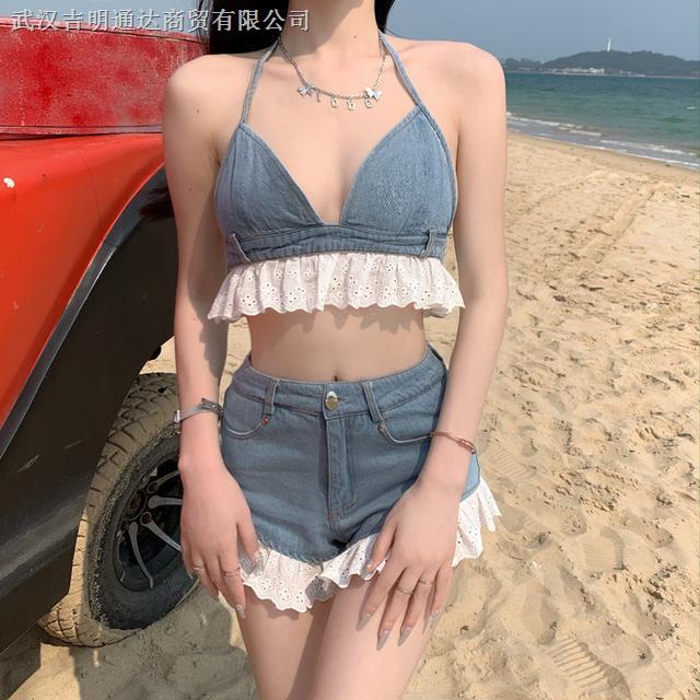 Áo bơi denim thiết kế hở lưng thời trang gợi cảm cho nữ