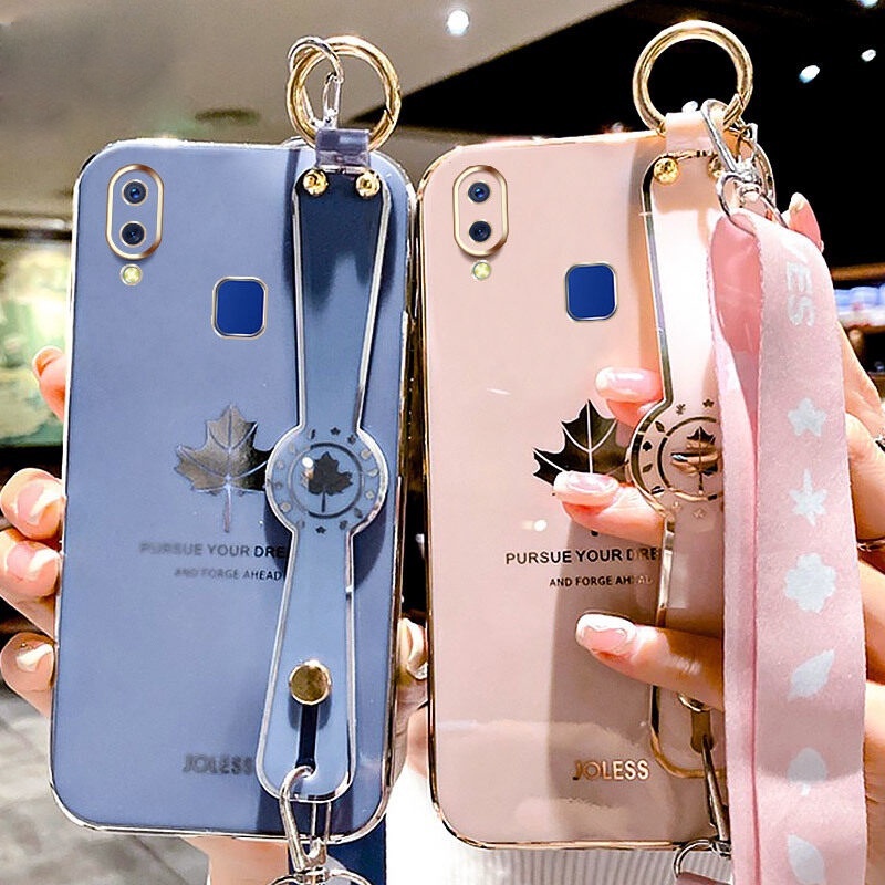 Điện Thoại Mềm Họa Tiết Lá Phong 6D Có Dây Đeo Cổ Tay Casing Vivo Y93 Soft Phone Case Vivo Y95 Cassing Vivo Y91 Casing Vivo Y91i Cases Luxury Wrist Strap Holder 6D Cute Maple Leaf Soft Phone Case With Gift Lanyard