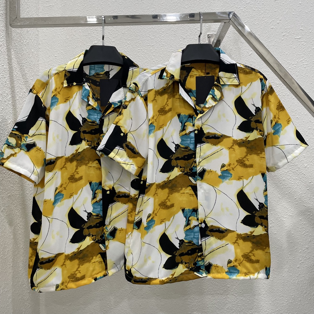 Áo sơ mi tay ngắn hoạ tiết vết sơn gỗ  áo cuban shirt ngắn tay cổ vest mùa hè