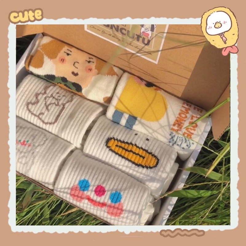 Set vớ trắng họa tiết cute làm quà tặng - Guncutu