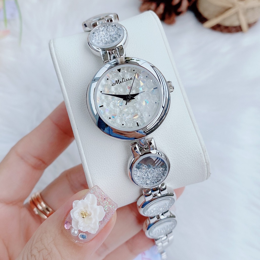 Đồng Hồ Nữ Melissa Lắc Tay Silver Đá Trắng 28mm Chính Hãng
