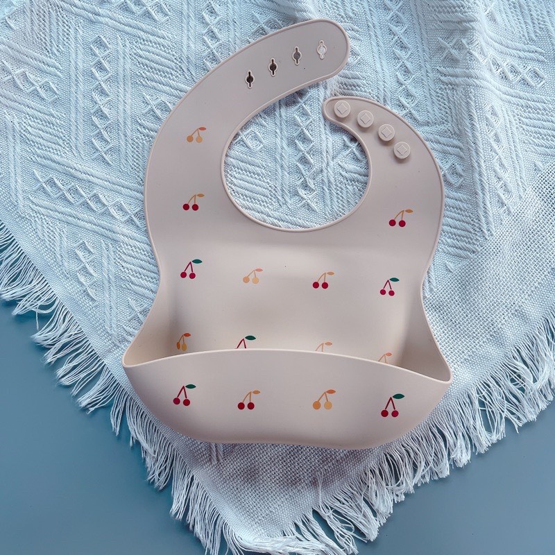 FamiShop Yếm ăn dặm silicon hình gấu chery họa tiết Hàn Quốc