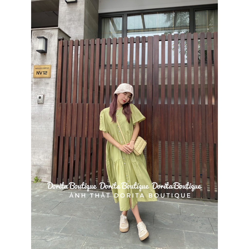 Váy babydoll vải tơ mềm 2 lớp cộc tay xoè dài kèm váy 2 dây lụa Dorita Boutique