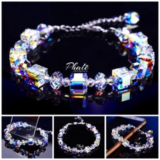 Vòng Tay Pha Lê Vuông-Tròn Dẹp 08mm Được Thiết Kế Từ Pha Lê Swarovski