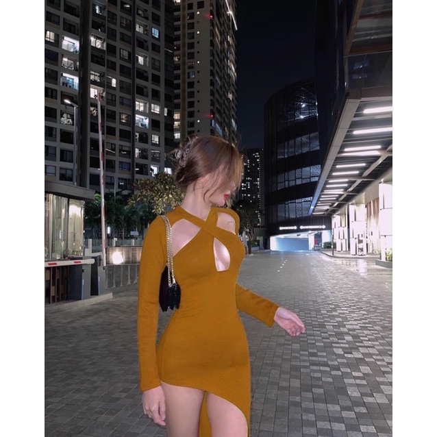 _Đầm Body xẻ khoét xéo tà đuôi nhọn cao cấp mẫu chuẩn