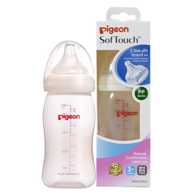 Bình sữa cổ rộng PP Plus Pigeon 160ml/ 240ml/ 330ml