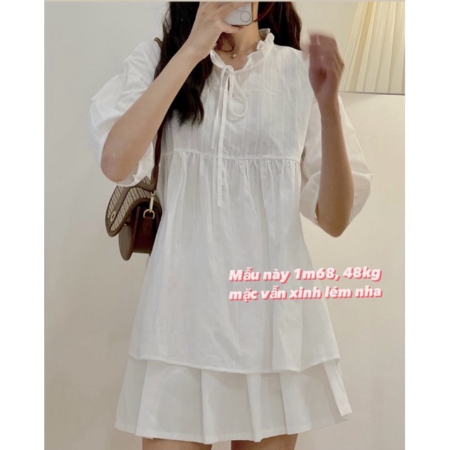 áo babydoll cổ bèo tiểu thư A256 quảng châu Thời trang Xmin huongmitxu | BigBuy360 - bigbuy360.vn