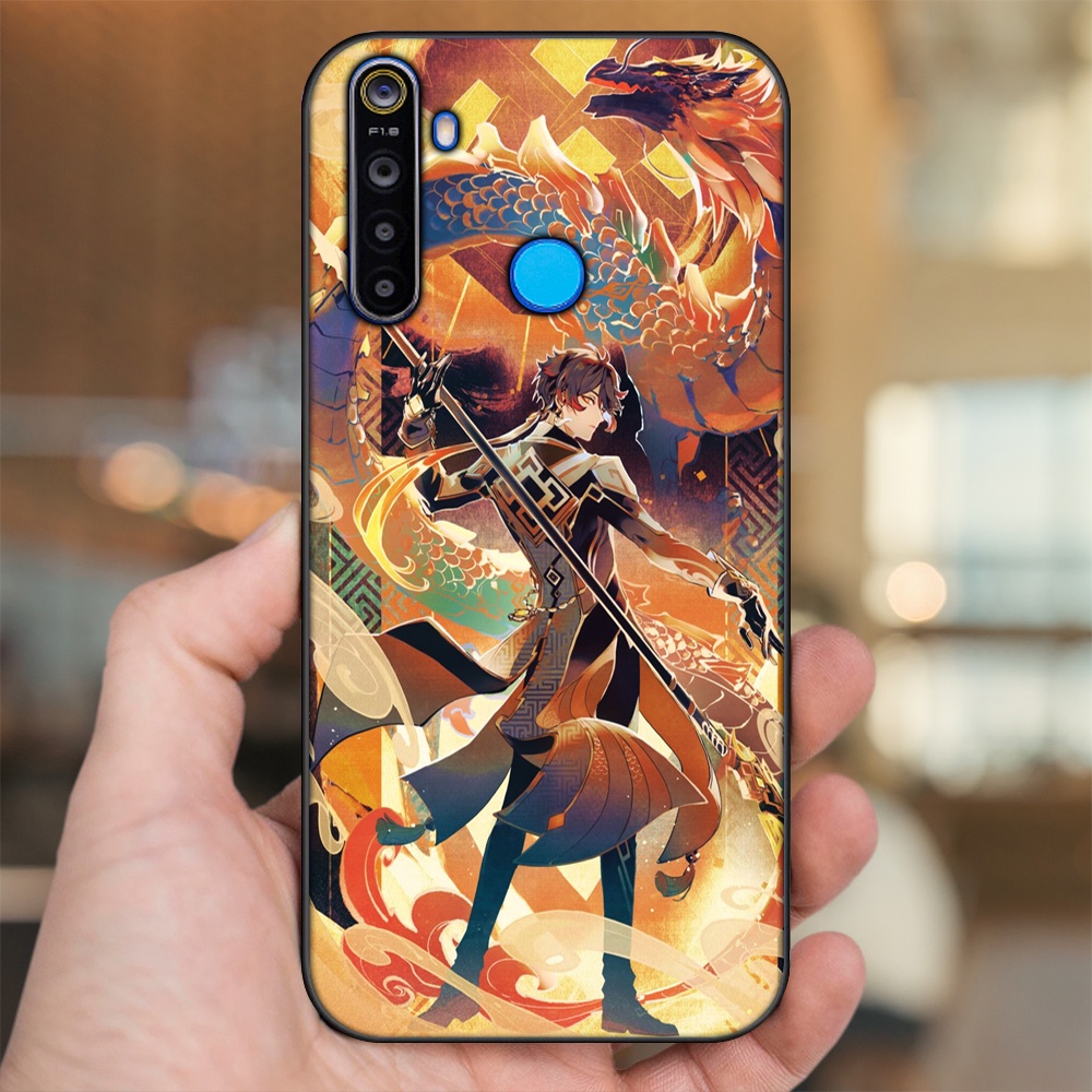 Ốp lưng Realme 5, 5 Pro viền đen in hình Zhongli Genshin Impact