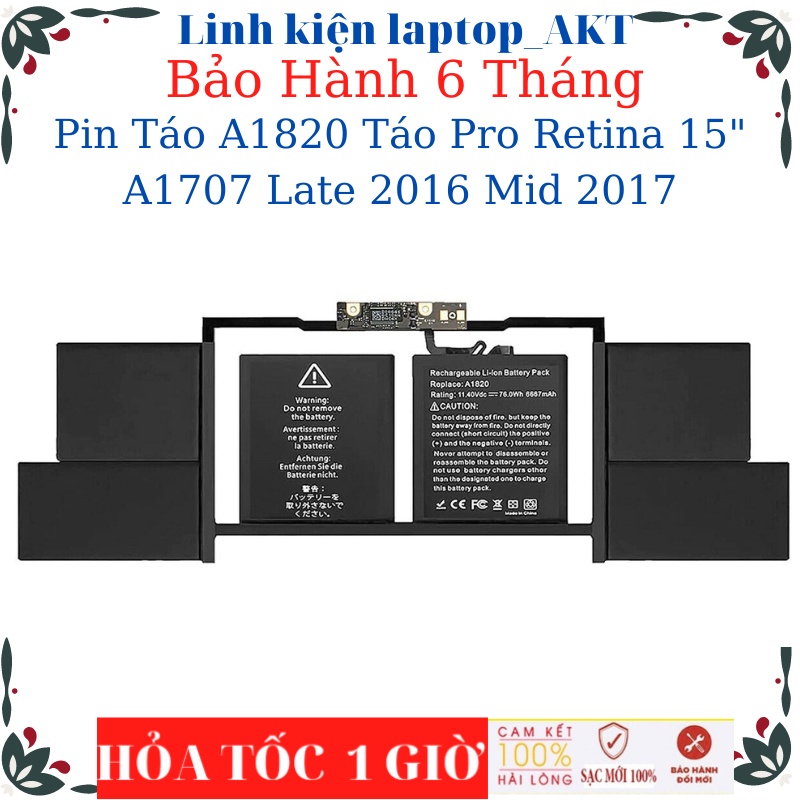 Pin Laptop Táo A1820 dùng cho laptop Táo Pro Retina 15" A1707 Late 2016 Mid 2017