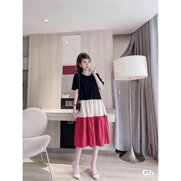 Đầm bầu, váy bầu hè xếp tầng trẻ trung hot hit, hàng chuẩn đẹp form suông thoải mái - V11