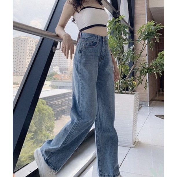 Quần Jean nữ ống rộng lưng cao phong cách Retro Jean xanh, xanh nhạt, xám khói - Jean Baggy JN01