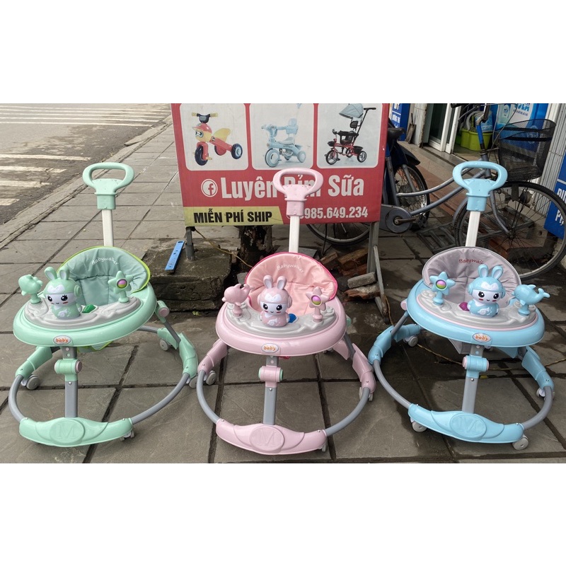 Xe tròn tập đi 2in1 có nhạc, bàn ăn dặm, cán đẩy