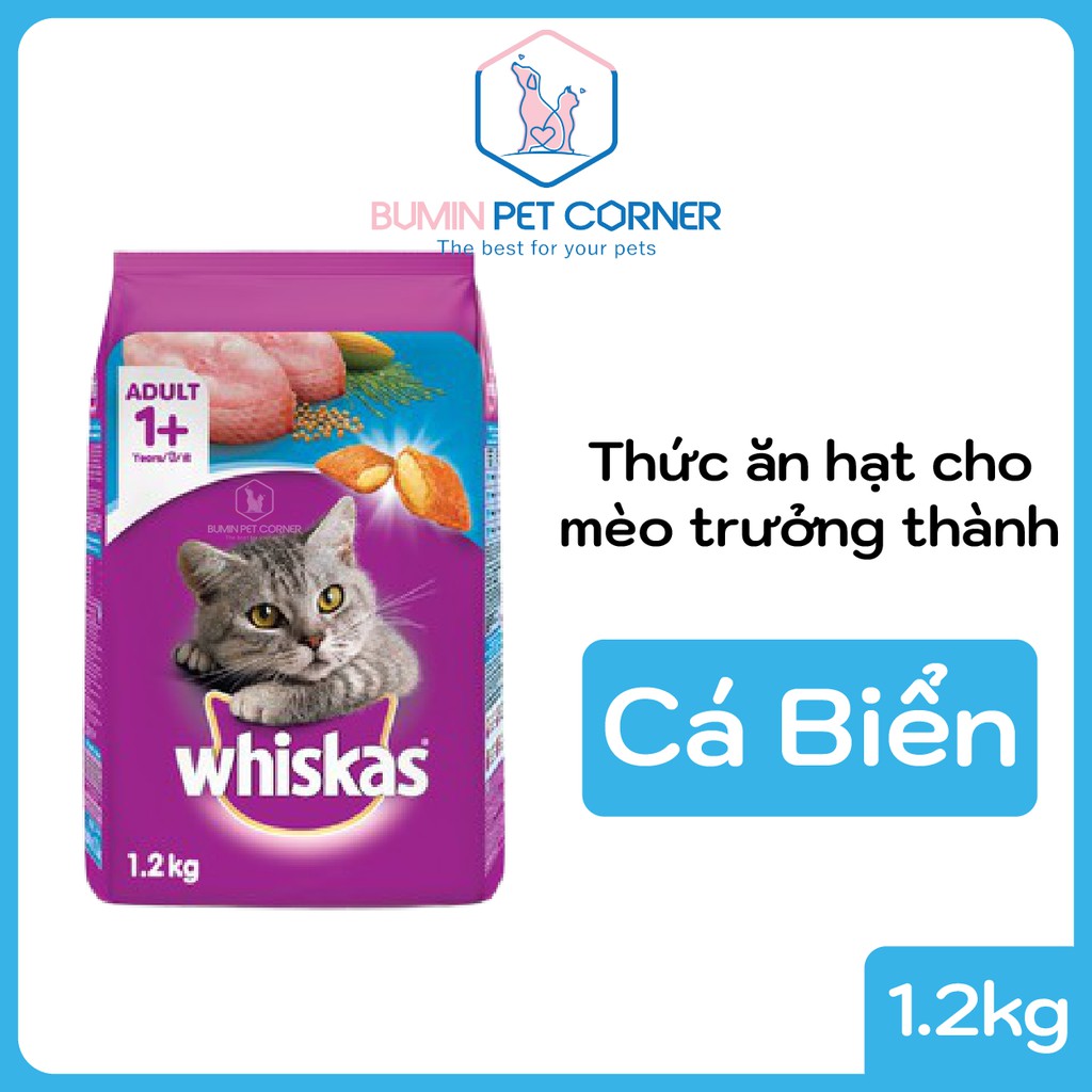 Thức ăn hạt cho mèo trưởng thành Whiskas vị cá biển túi 1.2kg