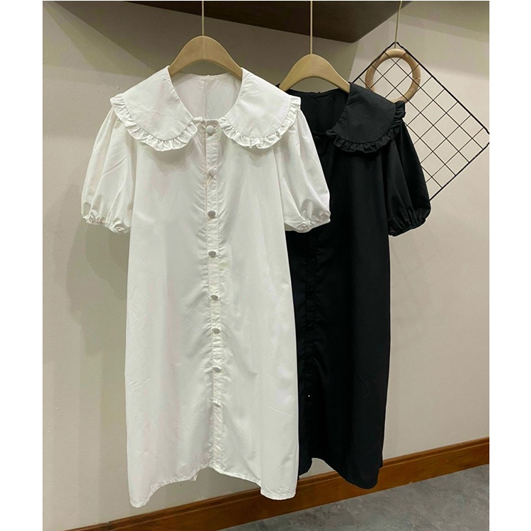 Đầm dài công sở cổ bèo váy ngắn tay dáng suông chất đũi lụa | BigBuy360 - bigbuy360.vn
