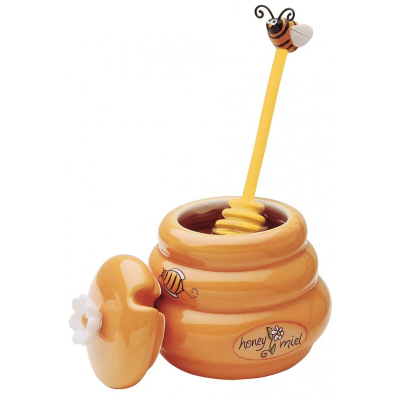 Hũ Đựng Mật Ong Bằng Sứ 150ml Kèm Nắp Và Muỗng Tiện Dụng Cho Nhà Bếp