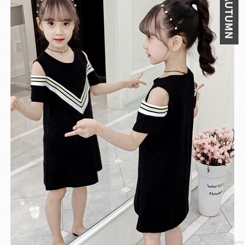 Đầm Sọc Ngang Khoét Vai Thời Trang Cho Bé Gái
