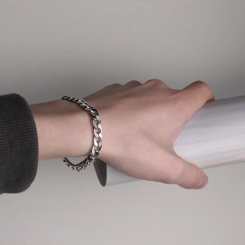 Vòng Tay Chuỗi Xích Dài 18cm Màu Sắc Bạc Phong Cách Hip Hop Thời Trang Unisex