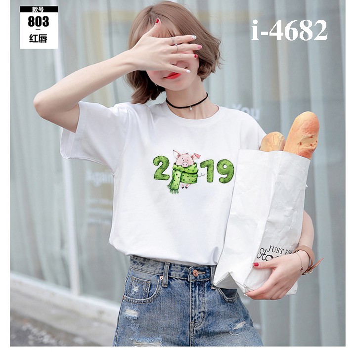 M4682 Bỏ Sỉ Áo Thun Unisex Nữ In Năm Kỷ Hợi 2019