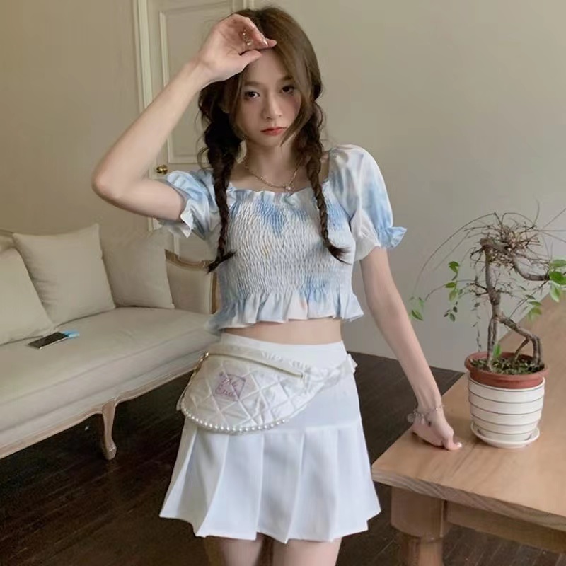 Áo Croptop Tay Phồng In Họa Tiết Hoa Phong Cách Pháp Cổ Điển Thời Trang Mùa Hè Cho Nữ