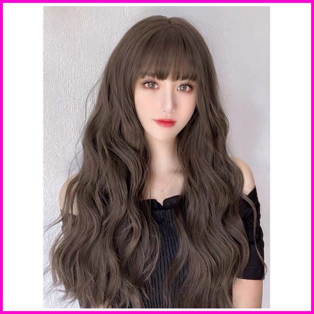Tóc giả nữ đẹp nguyên đầu xù dài chất sợi tơ cao cấp tặng wig đội tóc
