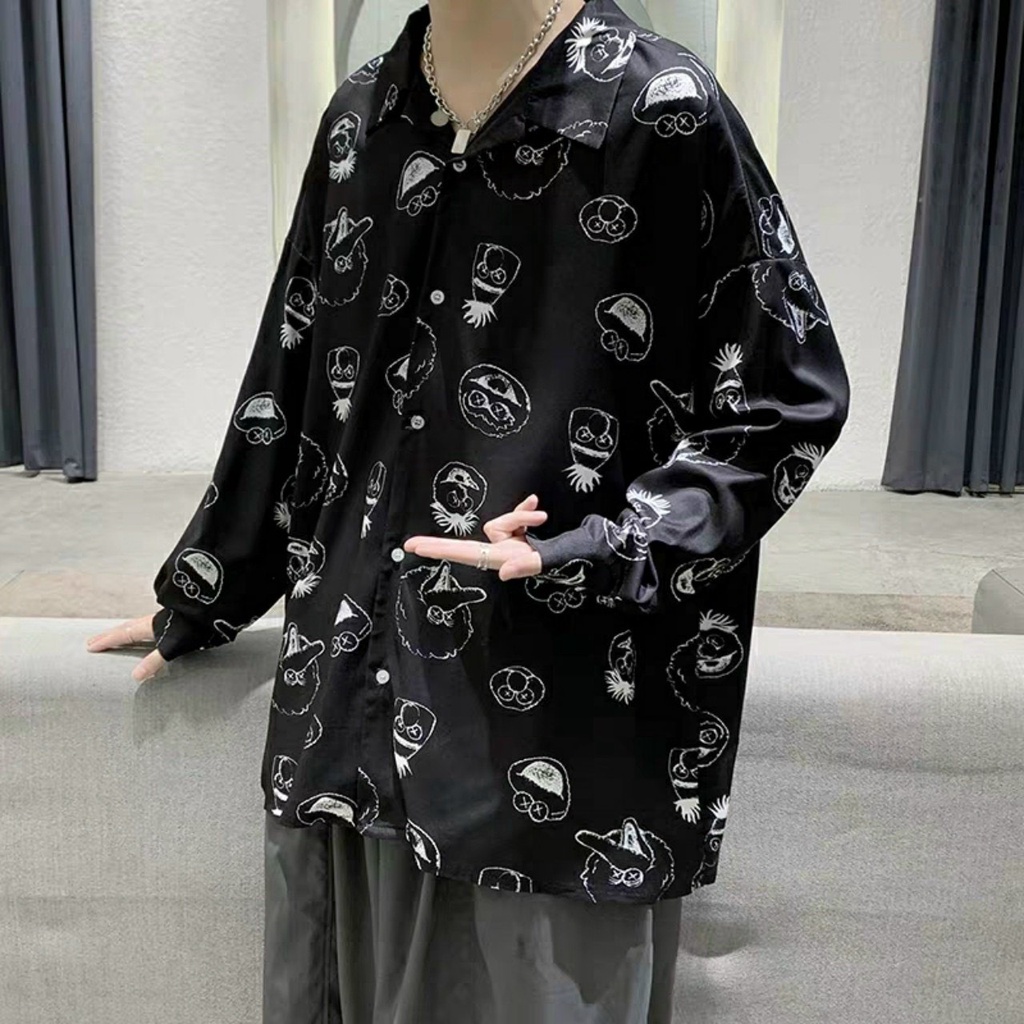 Áo sơ mi nam nữ dài tay cặp đôi form rộng họa tiết chất vải voan lụa mềm mịn thoáng mát bao đẹp
