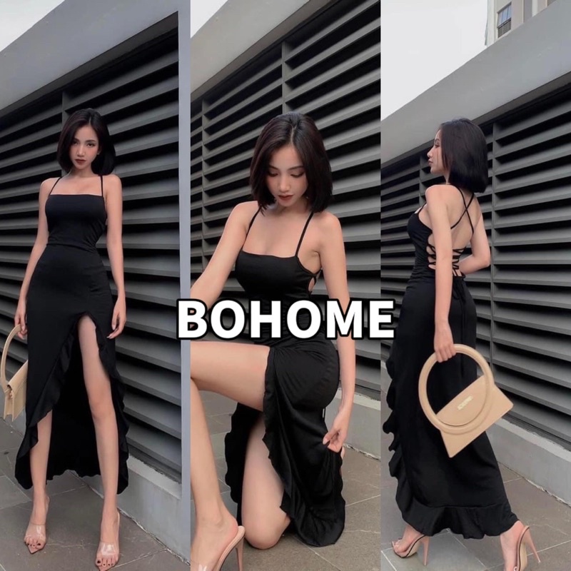 Đầm dây đan dây lưng xẻ bèo- Kho sỉ Bohome