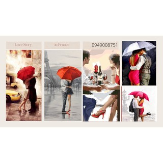 Tranh sơn dầu số hoá tự tô màu theo số có khung -  DIY Oil Painting Paint by Number Kit with Couple Romantic Love