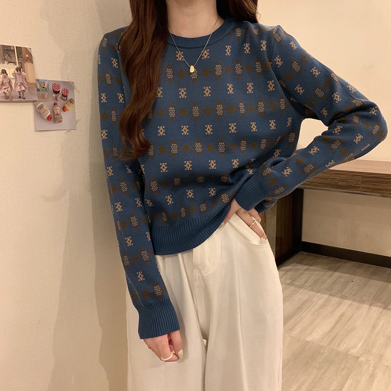 Áo len tay dài cổ tròn dáng rộng thời trang thu đông Hàn Quốc mới cho n