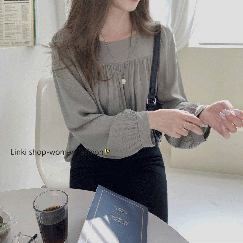Áo kiểu vải voan tay dài phong cách Hàn Quốc dành cho nữ