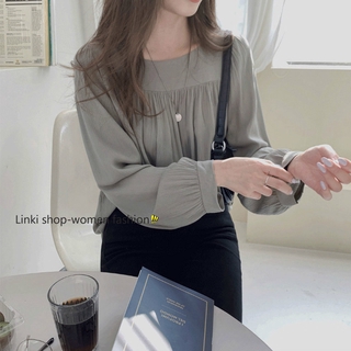 Áo kiểu vải voan tay dài phong cách Hàn Quốc dành cho nữ