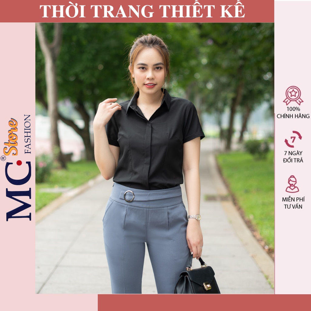 Áo sơ mi đen nữ tay ngắn MC Fashion đẹp dễ thương giá tốt chất vải đẹp dễ mix A208