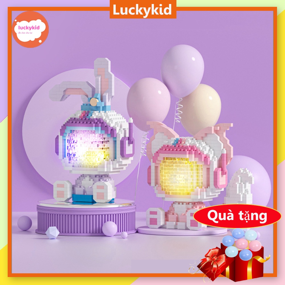 Mô hình lắp ráp lắp ghép xếp hình cáo thỏ phi hành gia có đèn led phát sáng cho bé Luckykid