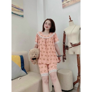 Đồ ngủ pijama bộ mặc nhà nữ cộc tay chất đũi mát đáng yêu