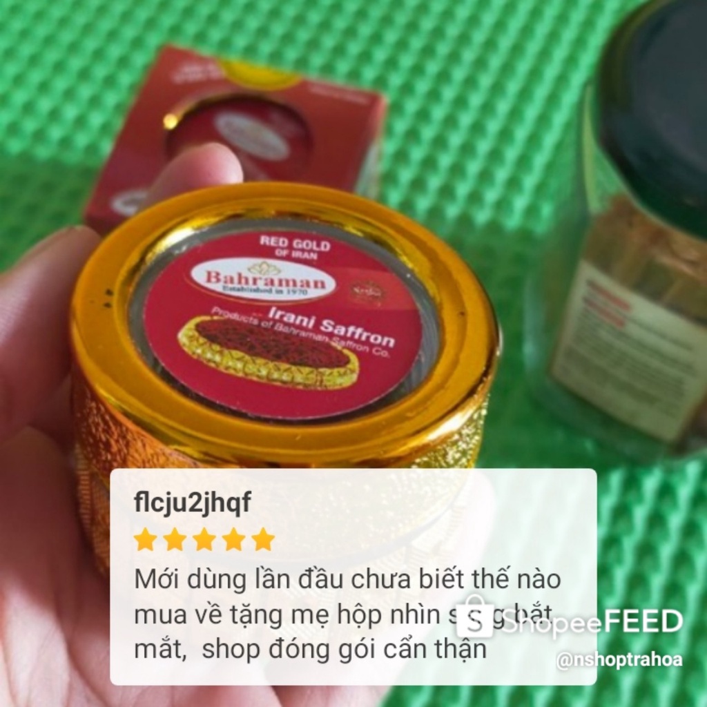 Nhị hoa nghệ tây Saffron chính hãng Bahraman Dubai giúp an thần ngủ ngon N'shop Trà hoa AD01