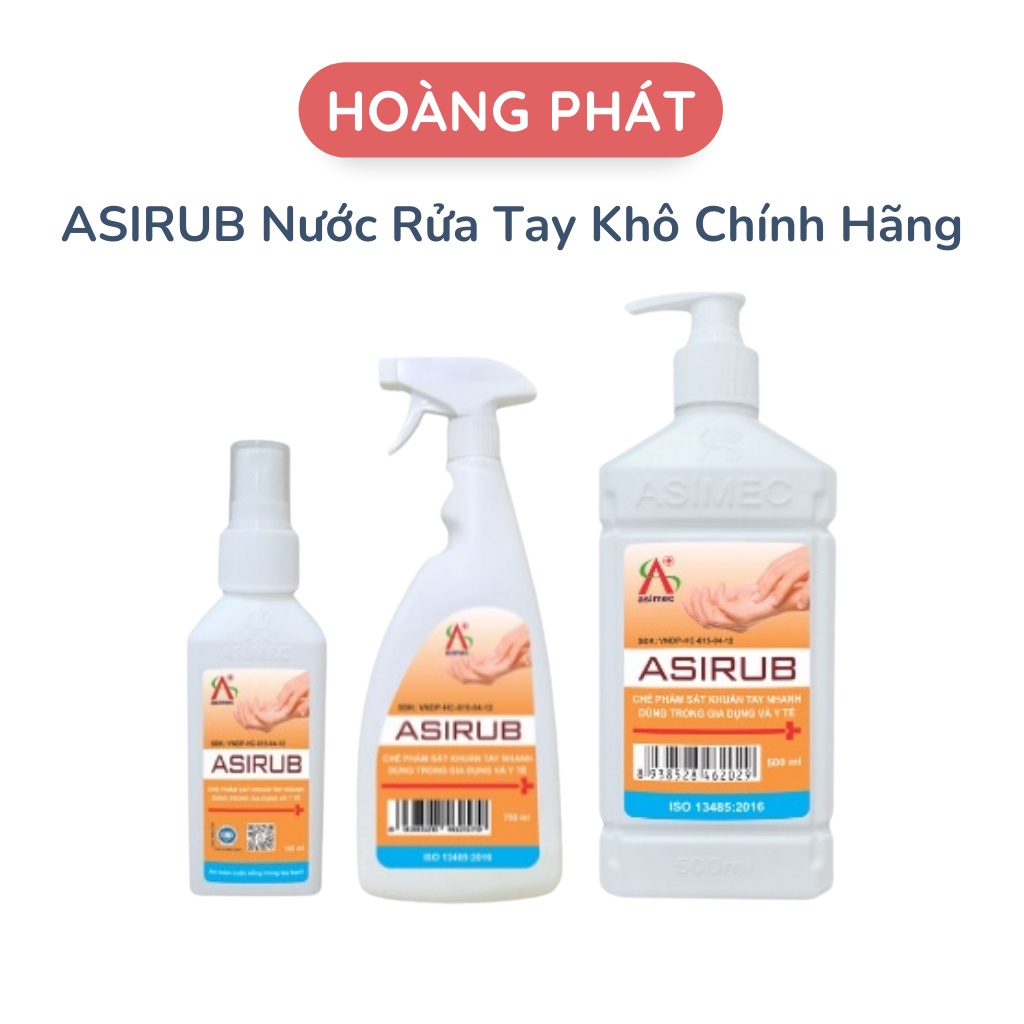 Nước Rửa Tay Khô, Xịt Khử Khuẩn ASIRUB Dạng Xịt/ Ấn Sát Khuẩn Nhanh Chính Hãng Bảo Vệ Da Tay 100ml 500ml 750ml