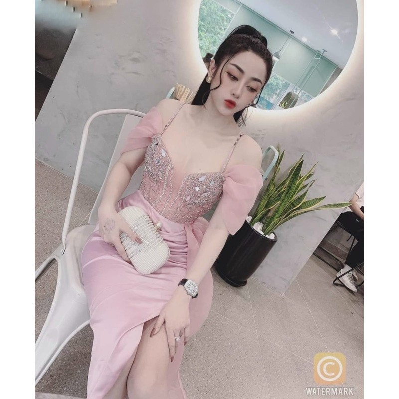 Đầm body tà chéo voan kính kết đá tráng gương TRIPBLE T DRESS -size M/L- MS337V