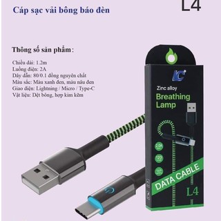 Cáp Sạc Iphone 6, 6s, 6plus, 6splus, 7plus, 8plus, X, Xs, Xsmax Tự Ngắt L4 Sạc Nhanh.