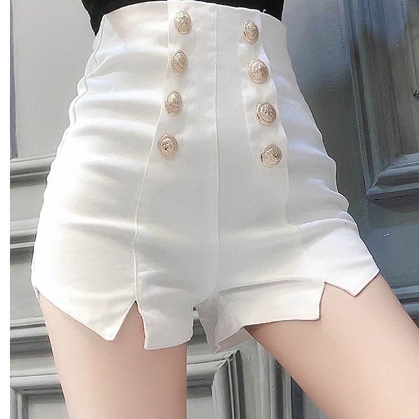 Quần Short Kaki Cạp Cao Phối 8 Nút Xẻ Đùi Kiểu dáng thời cá tính cho nữ đi chơi đi dạo cực xinh