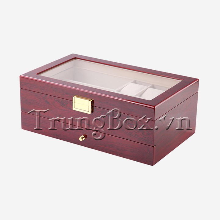 Hộp Đựng Đồng Hồ Trang Sức và Kính Mát 2 Tầng Vỏ Gỗ Sơn Mài - Mã 618